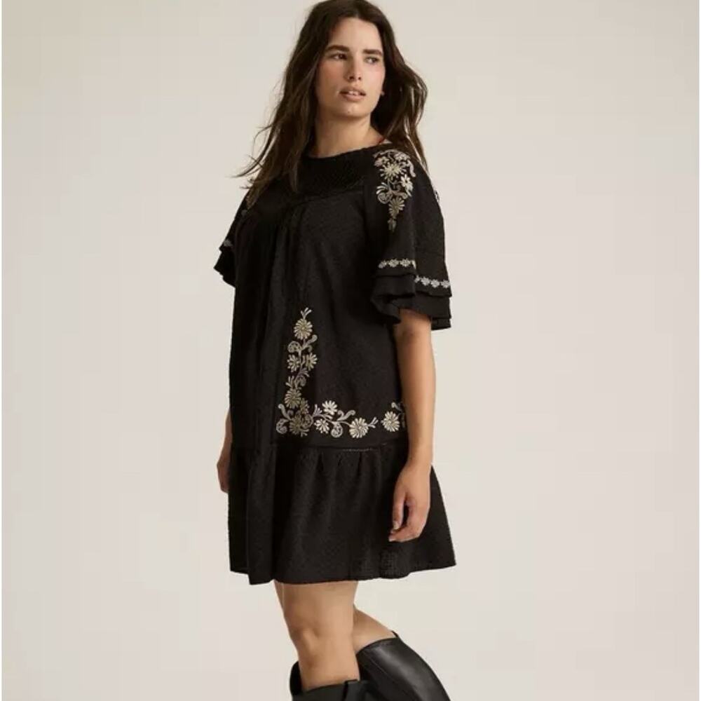 Torrid Festi Mini Dress Embroidered Raglan Sleeve Black Boho Festival Size 1X